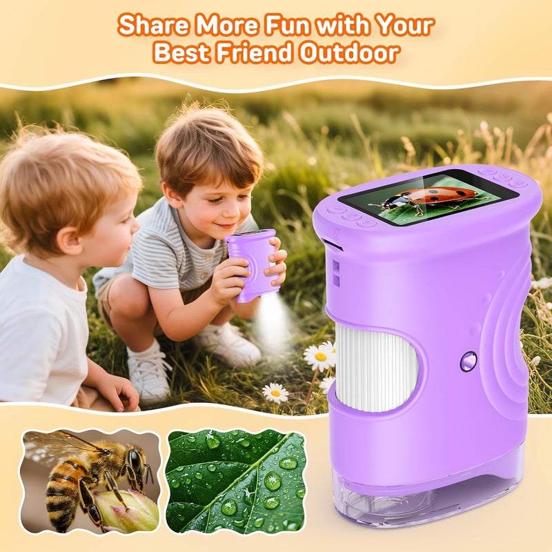 Ashfly 1000X Handheld Digital Microscope for Kids with 2.0" IPS Screen, Portable STEM Science Lab Toy, Rechargeable Pocket Microscope Educational Gift for Boys & Girls Age 4-6 8-12, ​Purple - Image 4